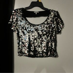 Charlotte Russe Black and Silver Sequin Crop Top